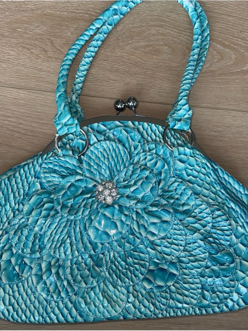Patricia Nash Turquoise Floral Applique Satchel